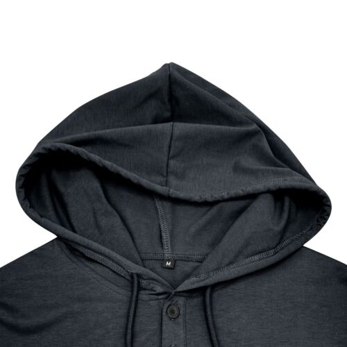Fit Sommer Herren weiches T-Shirt Kurzarm Hoodie Knopfleiste Slim Freizeit Kapuze Oberteil - Bild 14 von 66