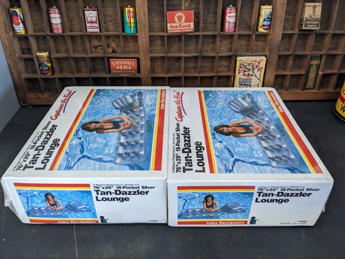 1985 SEALED NIB 2 Pack INTEX Tan-Dazzler Lounge Pool Floats 76" x 29" Silver - Picture 2 of 7