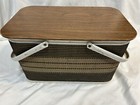 Vintage Picnic Basket Woven Wicker Metal Handle Redmon Cottagecore MCM