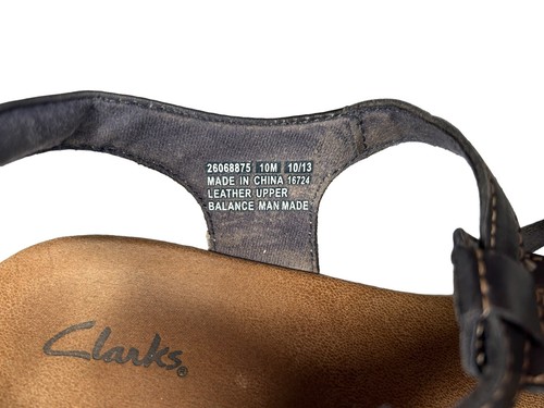 CLARKS Lexi Sumac Sandal SIZE 10 Blue Leather Wedge Slingback Comfort Strappy - Picture 10 of 11