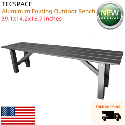 TECSPACE 59.1x14.2x15.7 inches Black Aluminum Folding Outdoor Bench for Garden