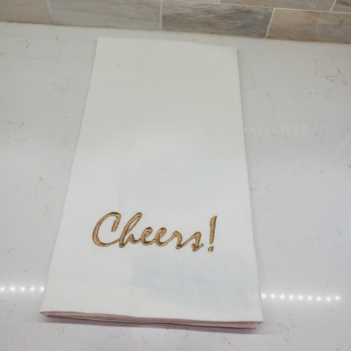 CHEERS! Pottery Barn Cotton White Dish Hand Towel Gold Embroidery 20" x 30" - Picture 10 of 24