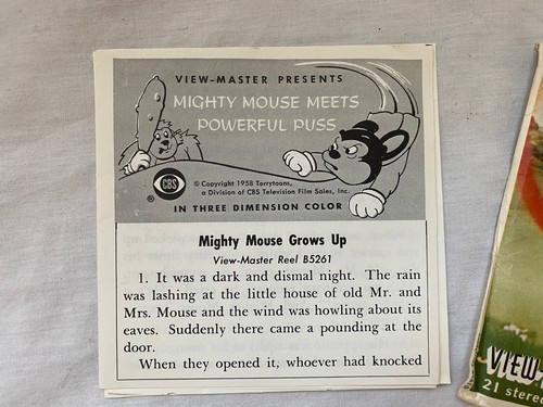 Vtg. View-Master Mighty Mouse Cartoon 3 Reel Set + Booklet B526 1958 Terrytoons - Bild 3 von 9