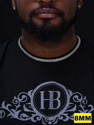 MOISSANITE Real Miami Cuban Link Prong Chain Iced Hip Hop 925 Silver Necklace - Picture 3 of 24