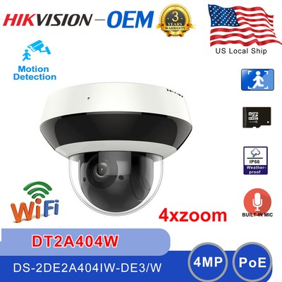 Hikvision 4MP 4XZoom IR Wi-Fi Mini Dome PTZ Camera DS-2DE2A404IW-DE3/W POE MIC