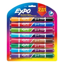 Expo 2 in 1 Dual Ended Dry Erase Markers Assorted Colors 8 Count Chisel Tip