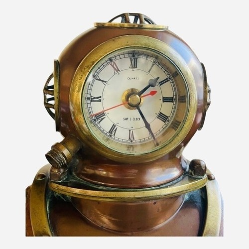Antike Uhr Messing Kupfer Taucherhelm Maritime Quarzuhr US Navy Clock - Bild 2 von 6