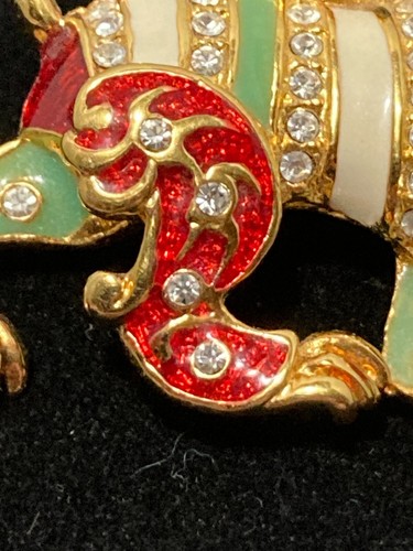 Joan Rivers Enamel Lion Brooch Gold Tone Rhinestones Foo Dog Vintage - Picture 5 of 17