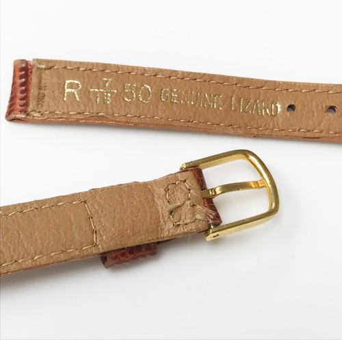 Banda de reloj con hebilla dorada de cuero lagarto genuino tono marrón medio de 11 mm - Imagen 4 de 6