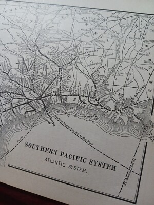 1906 Eisenbahn Streckenkarte SOUTHERN PACIFIC SYSTEM Atlantic Texas Louisiana Zug