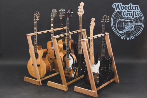 Solid Oak, Ash, Multi Wooden guitar stand for 2, 3, 4, 5 or 6 guitars - Afbeelding 1 van 12