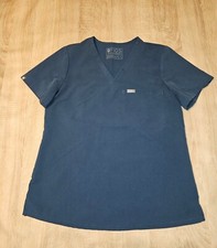 Figs Catarina One Picket Scrub Top Womens Size M  Vneck Short Sleeve Blue