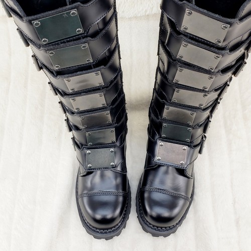 Riot 21 Góticas Botas de Combate Motociclista Puntera de Acero Cuero Negro Hombres DEMONIA NY IN HOUSE - Imagen 11 de 12