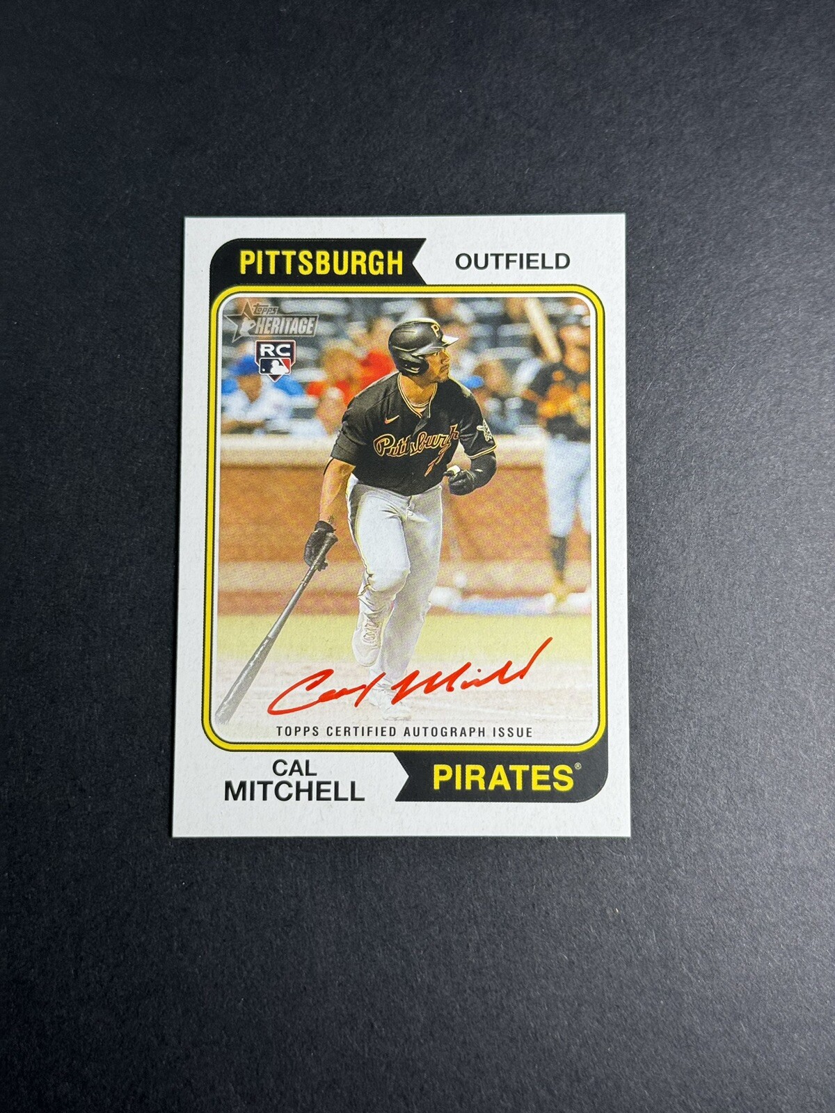 2023 Topps Heritage Cal Mitchell Red Ink Real Ones Rookie Auto /74 #ROA-CML