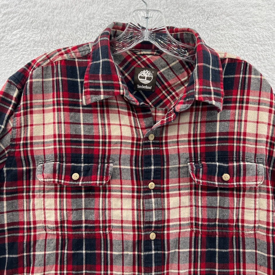 Camisa Timberland Grande Para Hombre Roja A Cuadros Abotonada Top Manga Larga Franela Cabina A2 Foto 4 de 4