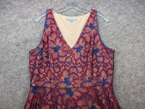 Antonio Melani Dress Womens 12 Red Blue Pammy Floral Lace Two Toned Pleated Midi - Picture 3 of 14