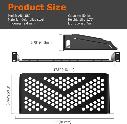Heavy-Duty Server Rack Shelf for 19" Equipment Rack & Cabinet, 40lb Capacity - Picture 14 of 20