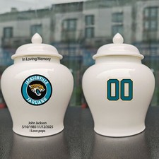 Ceramic Medium Urn   Jacksonville Jaguars Football Theme, Custom Text  Number
