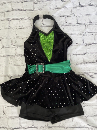 Curtain Call Girl Shiny Sequin Performance Costume Leotard Dress Black Size CME - Picture 16 of 22