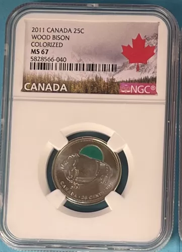 2011 CANADA 25 CENT NGC MS67 WOOD BISON COLORIZED QUARTER RARE