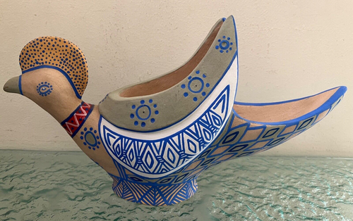 Estatuilla de arte popular Penélope hecha a mano pájaro de cerámica por Cikizwa Sudáfrica - Imagen 1 de 9