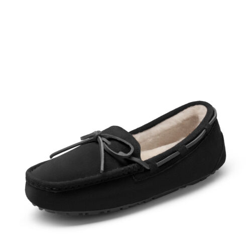 Damen Mokassin Loafer Schuhe Wildleder Kunstfell gefüttert flauschig Slipper Hausschuhe - Bild 2 von 26