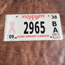 2016 Mississippi Breast Cancer Awareness License Plate Lafayette County 2965