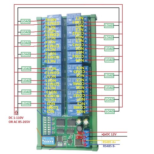 DC 12V DIN35 Rail Box 16Ch RS485 Modbus RTU Relay Module UART Switch PLC Board - Picture 9 of 14