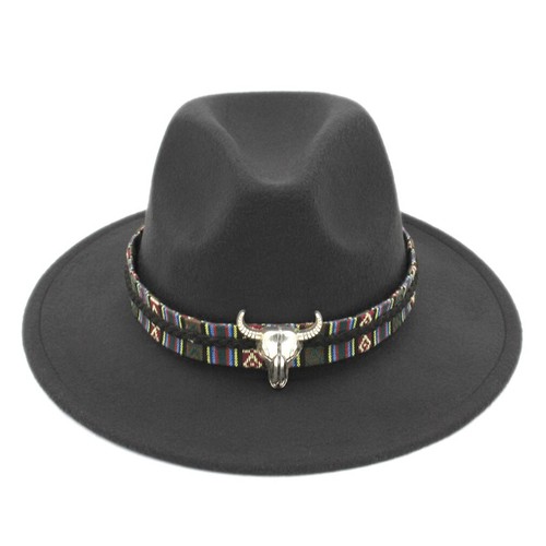 Women Men's Wide Brim Fedora Cap Panama Hat Jazz Church Hats Skull Bull Hatband - Picture 16 of 37