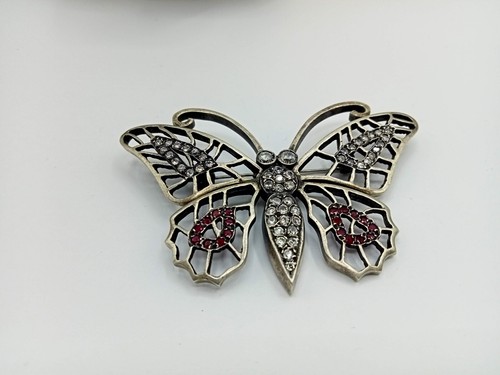 Vintage Sterling Silver Butterfly Studded Multi Color Cubic Zirconia Brooch Pin - 第 6/14 張圖片