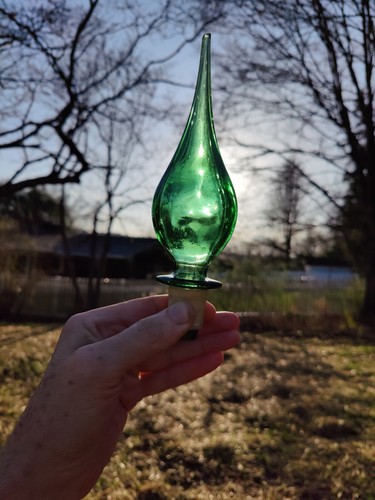 Vintage Mid Century Kunst Glas Flammenstopfen für Dekanter MCM grün 9" - Bild 1 von 16