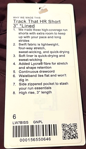 NUEVO Pantalón Corto Mujer Lululemon Track That Tiro Alto Forrado 3" Buenas Noches Ciruela Talla 6 - Imagen 2 de 9