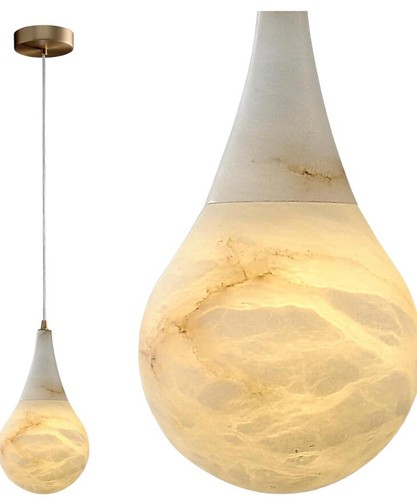 Natural Alabaster Pendant Light Fixtures Marble Raindrop Shape Chandelier D 5.9” - Picture 2 of 4