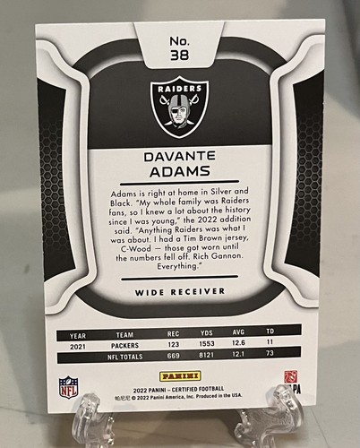 Davante Adams Las Vegas Raiders 2022 certificado Panini #38 S#034 - Imagen 2 de 2