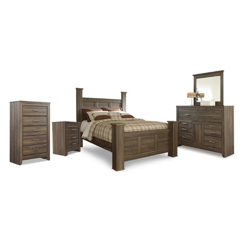 NEW Queen Poster Bedroom 5PC Rustic Oak Brown Vintage Barn Traditional B/D/M/N/C - Picture 5 of 22