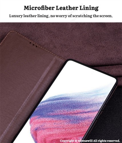 Slim Magnetic Genuine Leather Flip Case for Realme - Picture 6 of 22