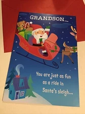 Merry Christmas Grandson Santa’s Sleigh 5”x7” Hallmark Greeting Card