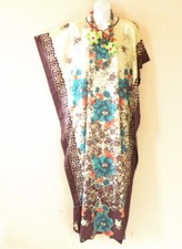 KD86 Floral Brown Batwing Sheen Caftan Dolman Women Abaya Maxi Dress Up to 1X