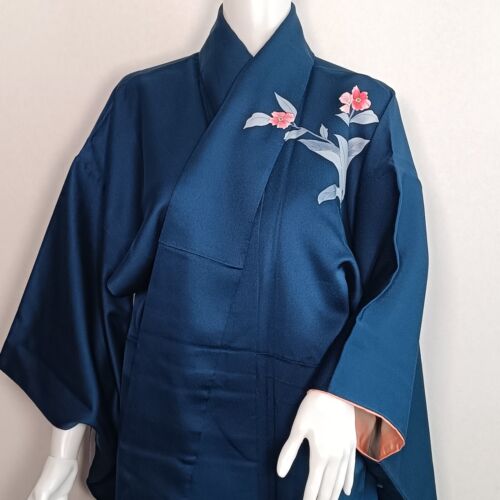 Kimono Robe / Japanese Classy and Elegant Blue Silk Vintage Kimono 0309250030 - 第 16/24 張圖片