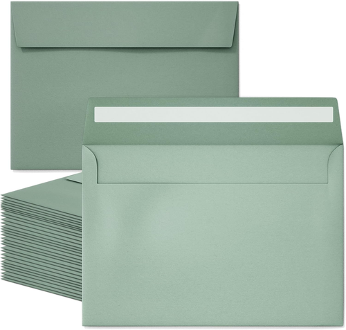 50 Packs 5X7 Envelopes, Sage Green 5X7 Envelopes for Invitations, Wedding, Postc