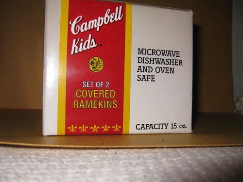 CAMPBELL NIÑOS 3 ADORNOS Y 2 RAMEKINS CUBIERTOS EN CAJA 1993, MICROONDAS 15 OZ - Imagen 12 de 23