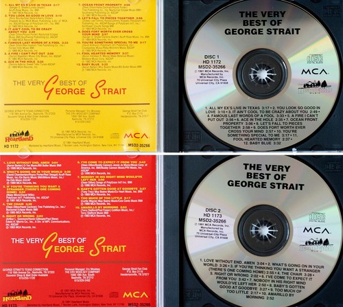 STRAIT GEORGE *VG+* "VERY BEST OF GEORGE STRAIT" 1991 US HEARTLAND/MCA HITS 2XCD - Picture 2 of 2