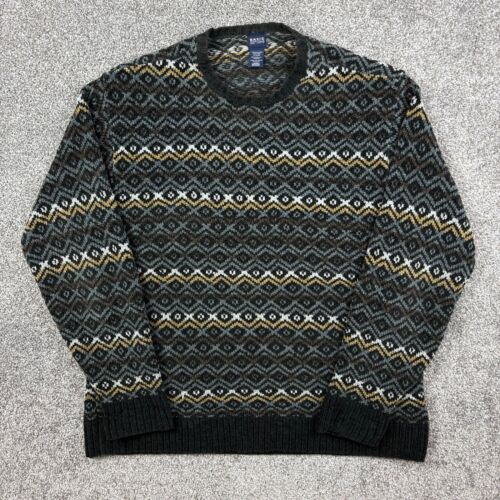Vintage Basic Editions Sweater Mens L Knit Geometric Striped Eye Pattern Acrylic