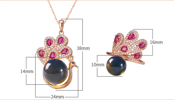 Alternate view of Amber Crystal Pendant Necklace 18k Gold Plated Chain Peacock Dainty Gemstone