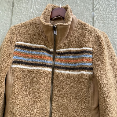 Pendleton Jackets Womens S Tan Stripe Brooke Chimayo Sherpa Zip Pockets Cozy - Picture 2 of 24