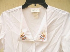VTG 90S SOLID WHITE M NAUTICAL ANCHOR SHORT SLEEVE STARS M USA MADE BLOUSE WOMEN