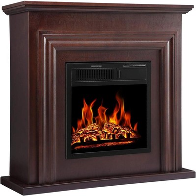 36'' Walnut Brown Electric Fireplace with Mantel Package Heater