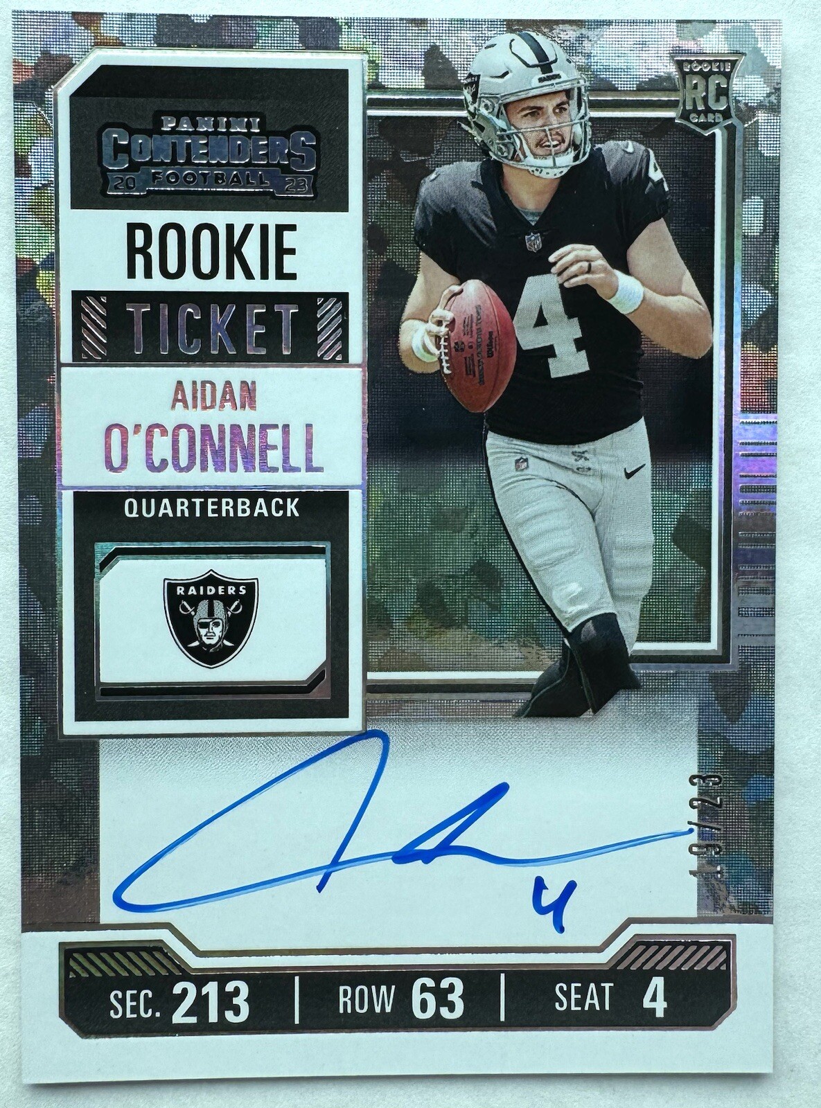 2023 Contenders AIDAN O’CONNELL Rookie Ticket Cracked Ice Auto 19/23 Raiders 101