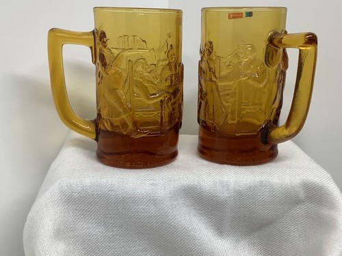 Colonial Taverne Beer Mugs 2 Amber Fostoria vintage bicentennial bar man cave - Picture 6 of 8