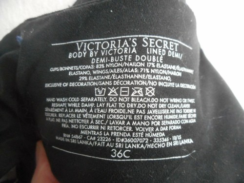 Victoria's Secret Black Lace 36C Bra underwire lined demi - Picture 4 of 5